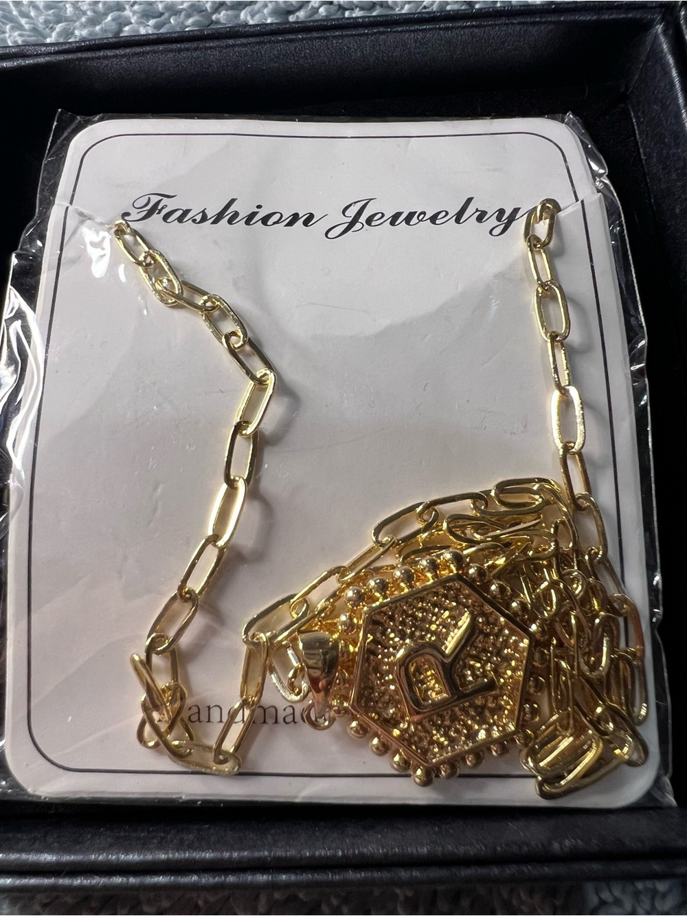 New Gold Link Chain Necklace with Hexagonal Letter R Pendant - Fashion Jewelry